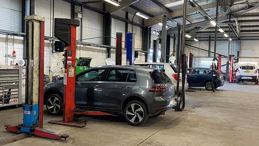 Cars inside the Vauxhall Service Centre Middlesbrough workshop
