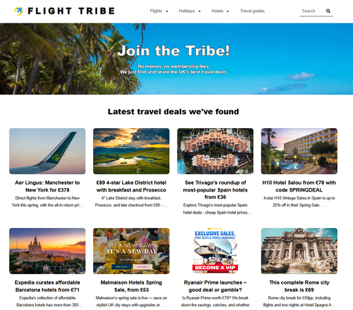 The Flight Tribe website - latest travel deals
