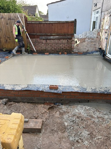 Ready mix concrete after a pour on house extension