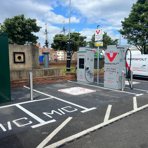 InstaVolt ultra rapid EV charging station at McDonald's, Hartlepool, conveniently located near Hartlepool Marina and the National Museum of the Royal Navy, with food and drink available while you charge.