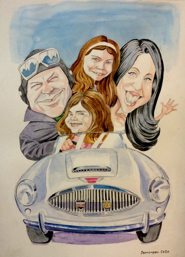 Family caricature from photos.