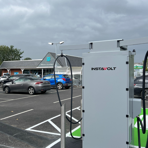 InstaVolt ultra rapid charger located in Co-op car park, Hay-on-Wye, offering easy access while shopping or visiting nearby stores.