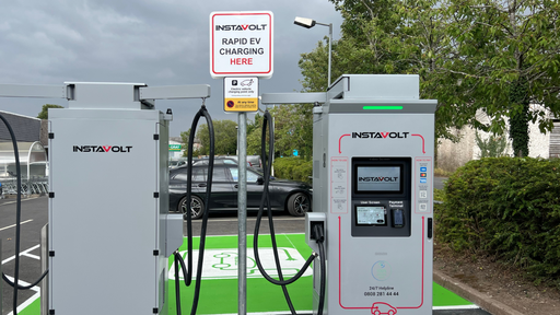 InstaVolt ultra rapid charger located in Co-op car park, Hay-on-Wye, offering easy access while shopping or visiting nearby stores.