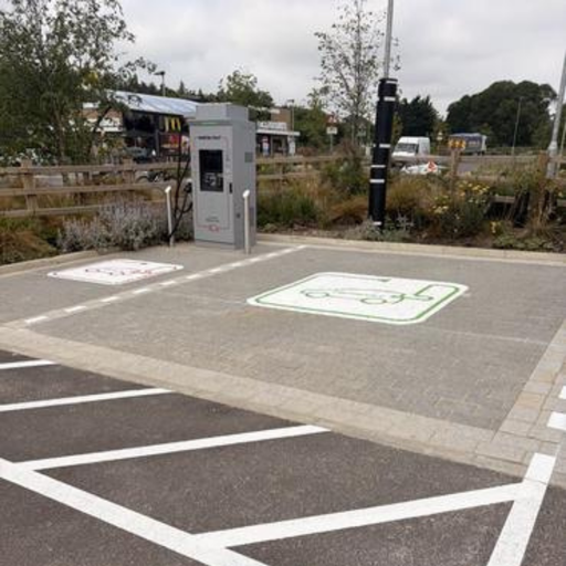 InstaVolt EV charging bay near the A14 in Bury St Edmunds.