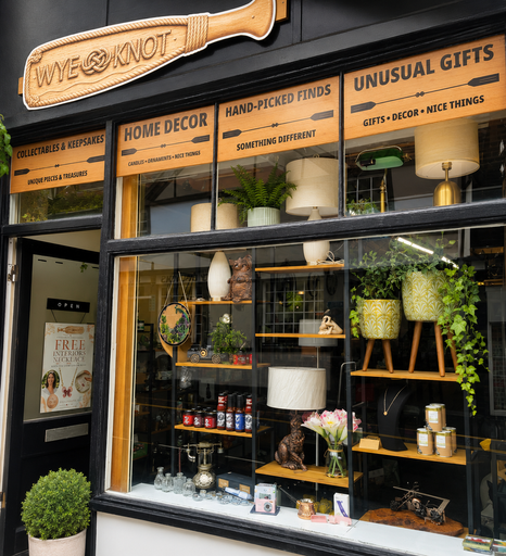Wye Knot shopfront in Builth Wells, with window di