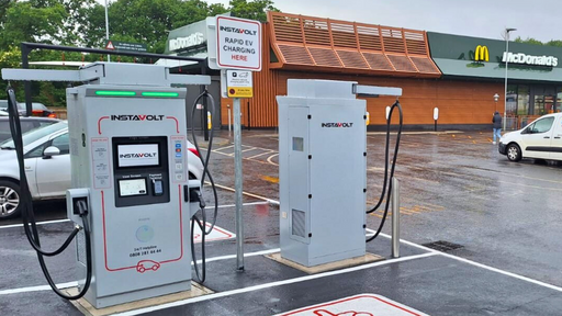 InstaVolt charging stations outside McDonald’s, with convenient parking and a clear layout for smooth charging.