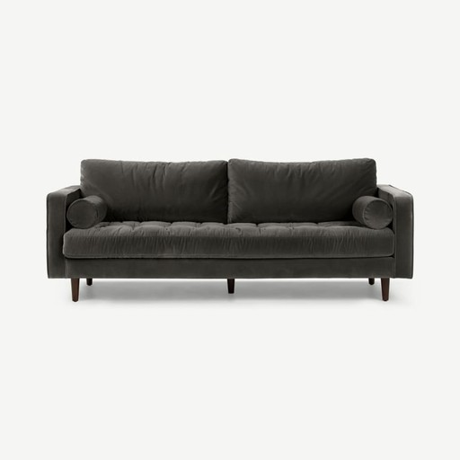 Splendour Scott 3 Seater Concrete Velvet Sofa