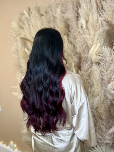 Vibrant colour added using hair extensions
