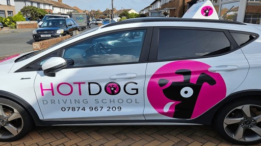 hotdog driving school car
