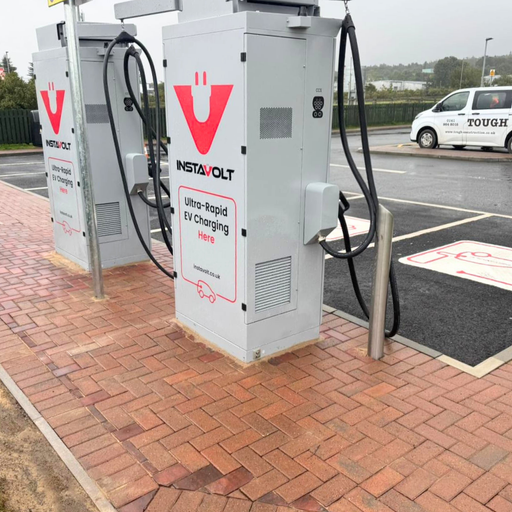 InstaVolt ultra rapid EV charging units and dedicated charging bays in Newbridge, Edinburgh.