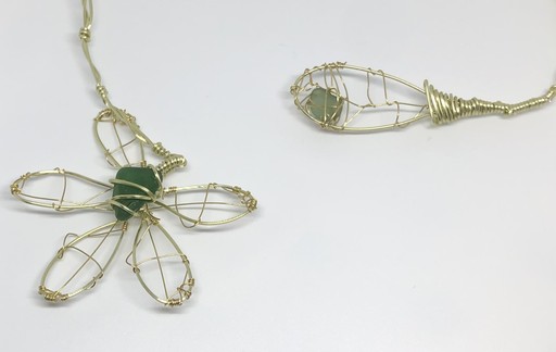 Wire wrapped sea glass torque necklace