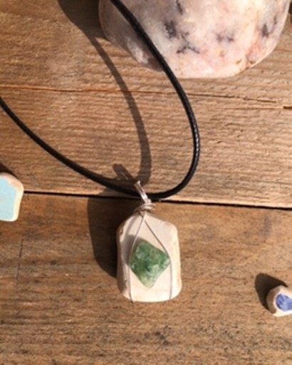 Welsh sea pottery necklace with gemstone