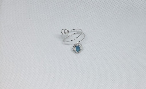 Silver blue sea glass ring