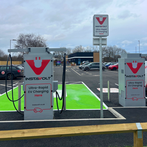 InstaVolt ultra-rapid chargers in the McDonald’s car park, with clear EV bay markings and convenient access from Yarm Road.