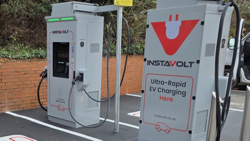 InstaVolt ultra rapid EV chargers installed at Co-op Lowdham with marked charging bays.