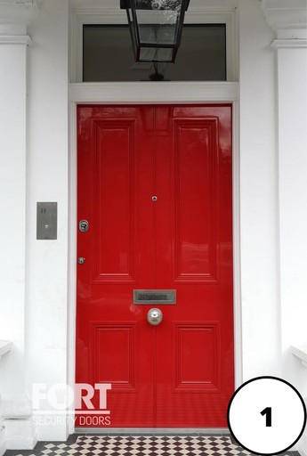 Home entrance security doors in red