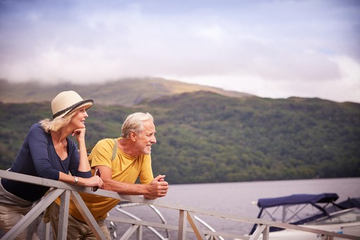 Couple enjoy views from the jetty at Loch Lomond