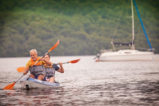 Father and Son take a kayak for a ride on Loch Lomond