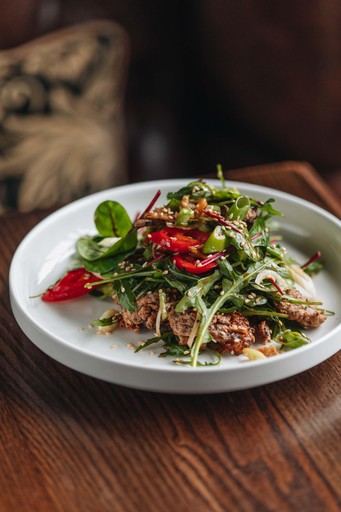 Sticky beef salad, ginger, sesame, chilli, garlic