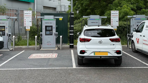 EVs charging at InstaVolt bays at Home in Four Pools Retail Park, Evesham.