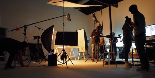 Filming in a studio at Media City, Salford